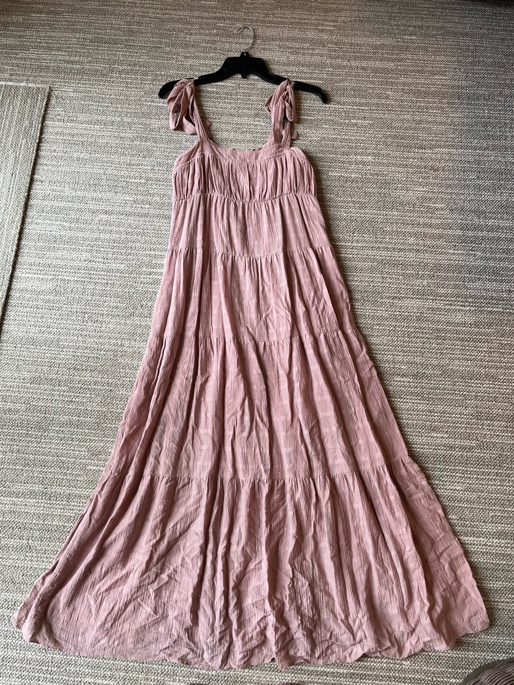 Mauve Pink Tiered Tie-Shoulder Maxi Dress